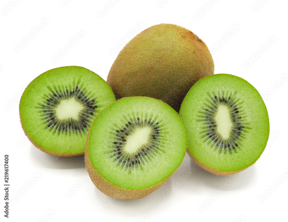 Slice of fresh juicy delicious and healthy kiwi fruit, isolated on white background. Slice of fresh juicy delicious and healthy kiwi fruit, isolated on white background.