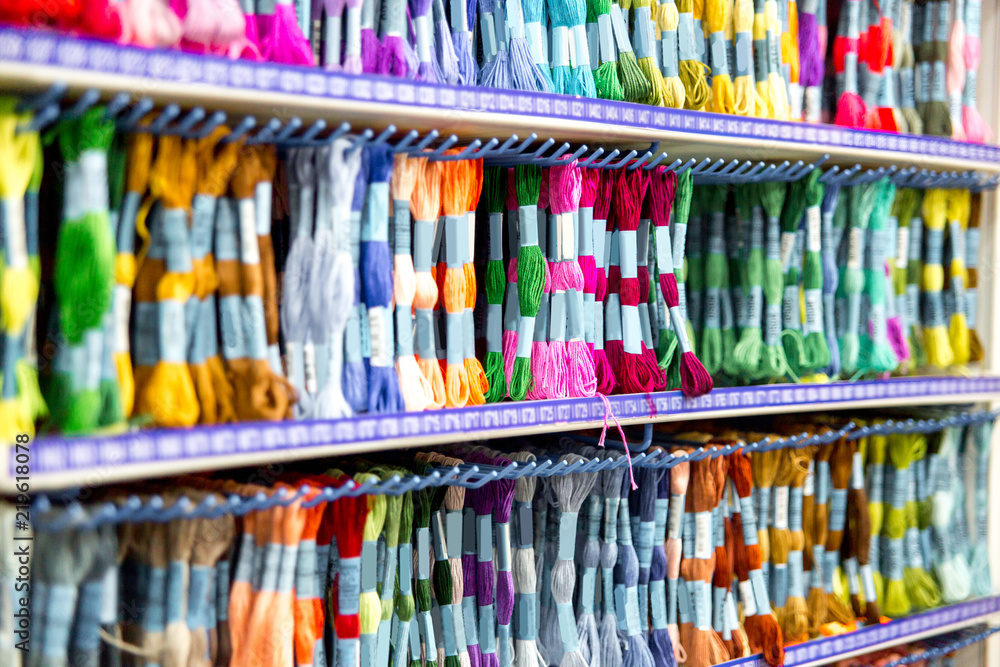 Rolls of fabric and textiles in a shop or store Rolls of fabric and textiles in a shop or store