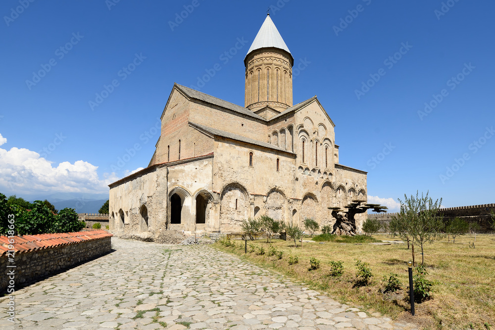 Georgia, Alaverdi Monastery ones of the biggest sacred objects in Georgia, located in Kakheti region, near the Telavi town. In the distance visible range of Kakazu mountains.