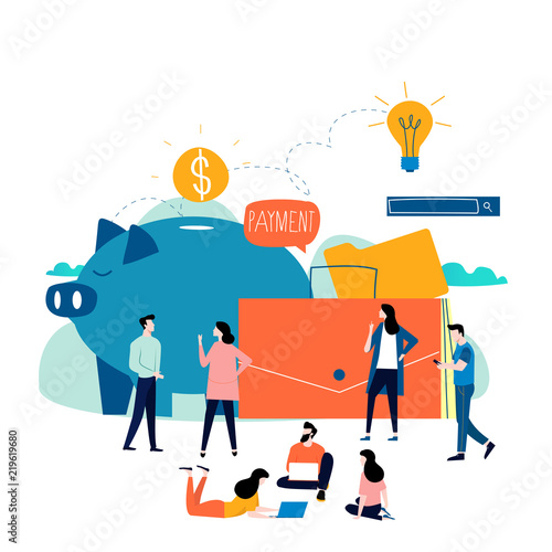 Business and finance services, money loan, budget planning flat vector illustration design. Long term investment, savings account deposit, pension fund design for mobile and web graphics