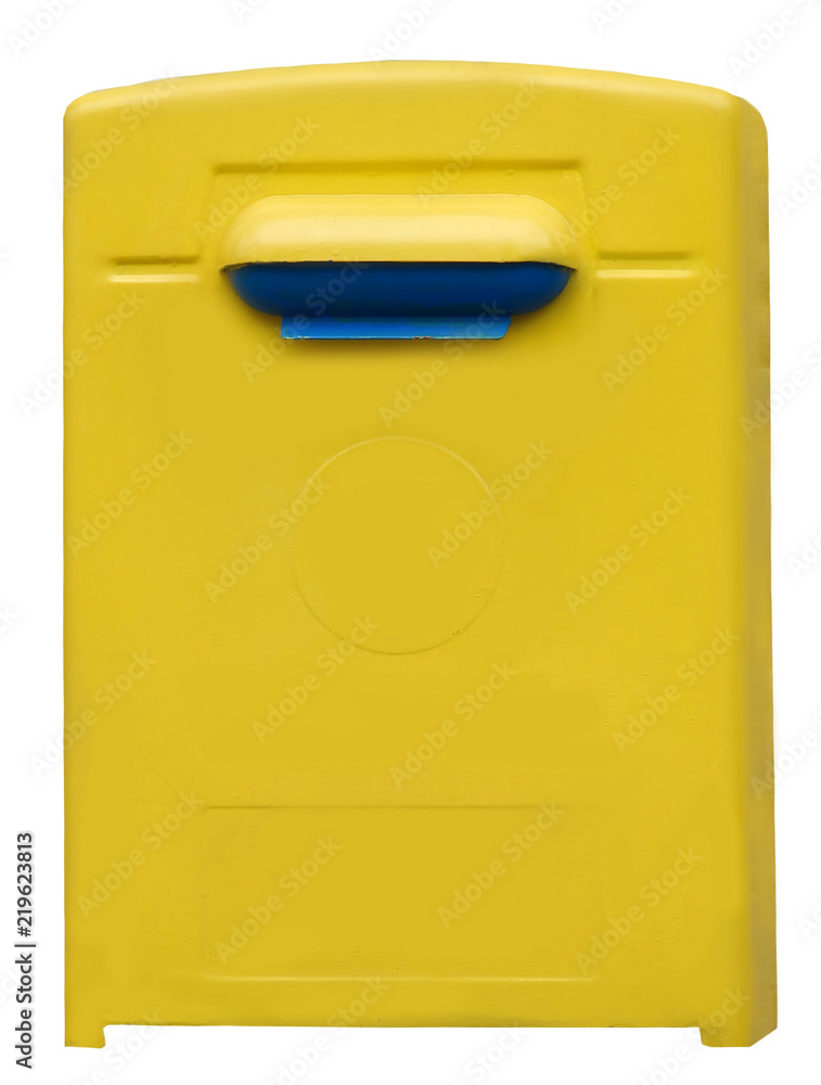 Yellow blue public mailbox isolated on the white background Yellow blue public mailbox isolated on the white background