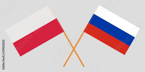 Poland and Russia. Crossed Polish and Russian flags. Official colors. Correct proportion. Vector
