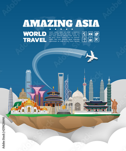 Asia famous Landmark paper art. Global Travel And Journey Infographic Bag. Vector Flat Design Template.vector/illustration.Can be used for your banner, business, education, website or any artwork.