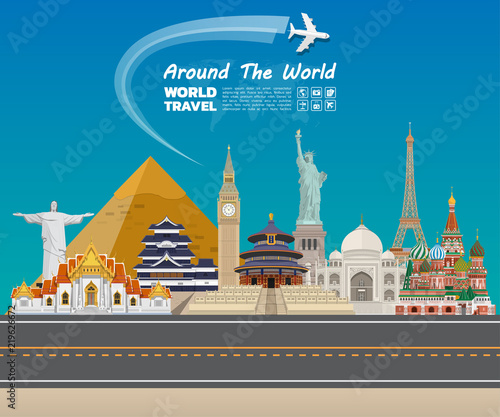 World famous Landmark paper art. Global Travel And Journey Infographic . Vector Flat Design Template.vector/illustration.Can be used for your banner, business, education, website or any artwork.