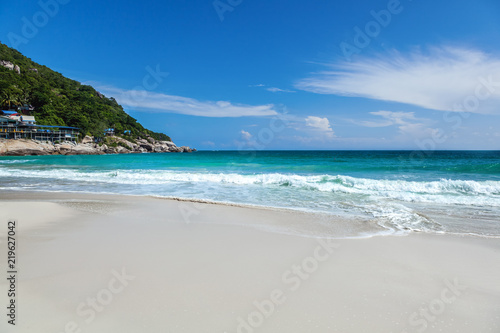 Beautiful bright tropical landscape, perfect beach, blue sky, white sand, turquoise water