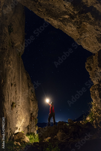 cave discovery, long exposure, flashlight