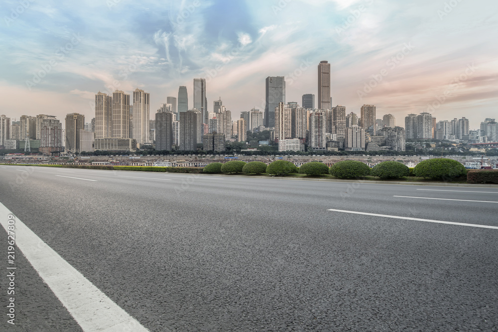 Road surface and skyline of Chongqing urban construction