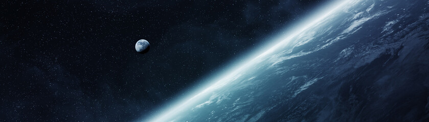 Crédence de cuisine Nasa Vue panoramique Terre et Lune  © sdecoret