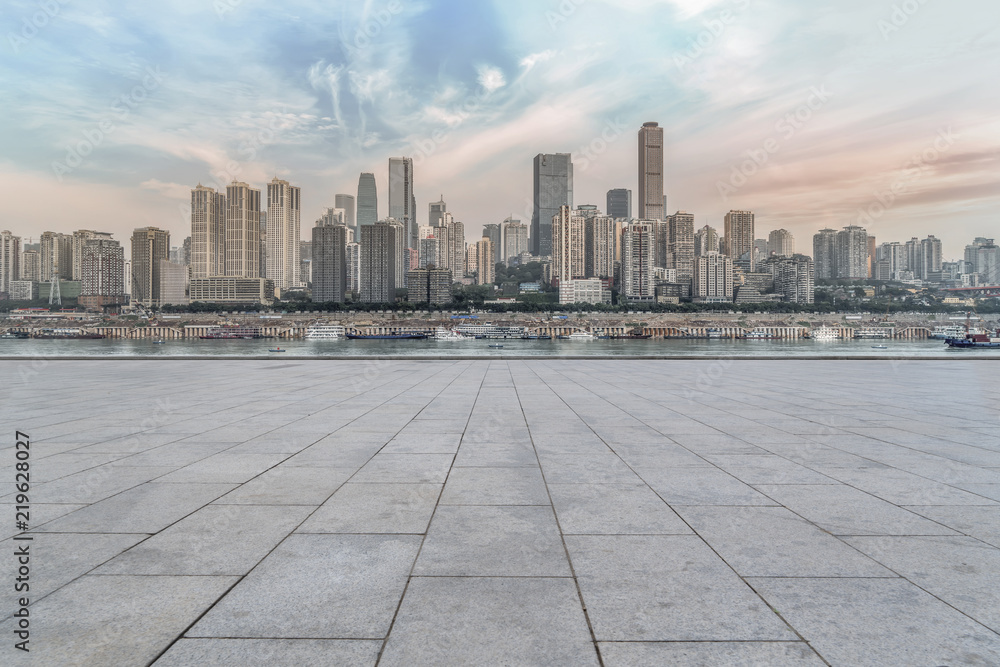 The skyline of Chongqing's urban skyline with an empty square floor.