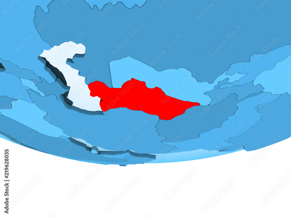 Turkmenistan in red on blue map
