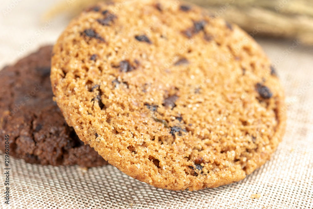 Chocolate cookies on wooden table. Chocolate cookies on wooden table.