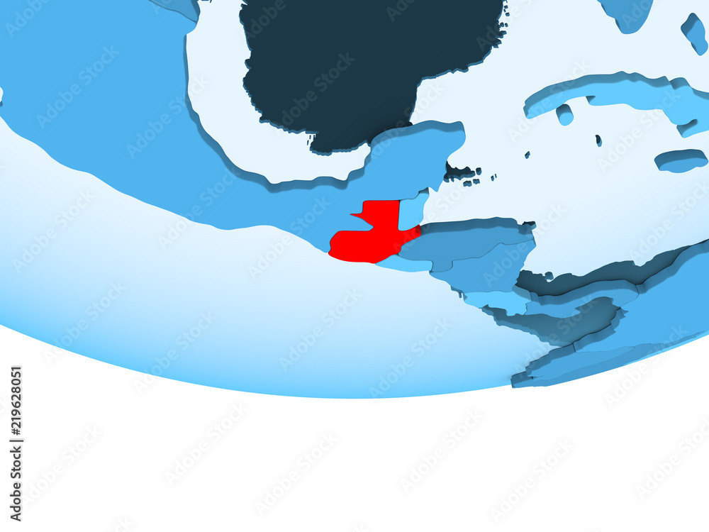 Fototapeta premium Guatemala in red on blue map