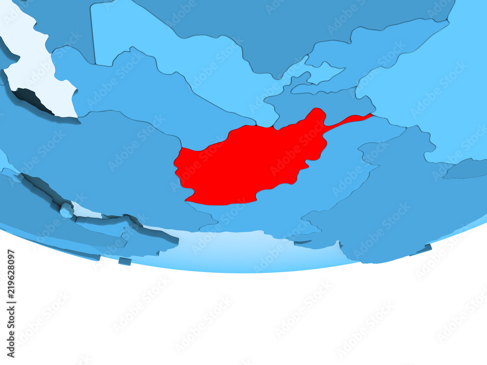 Fototapeta premium Afghanistan in red on blue map