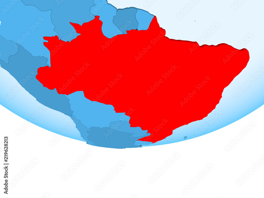 Brazil in red on blue map