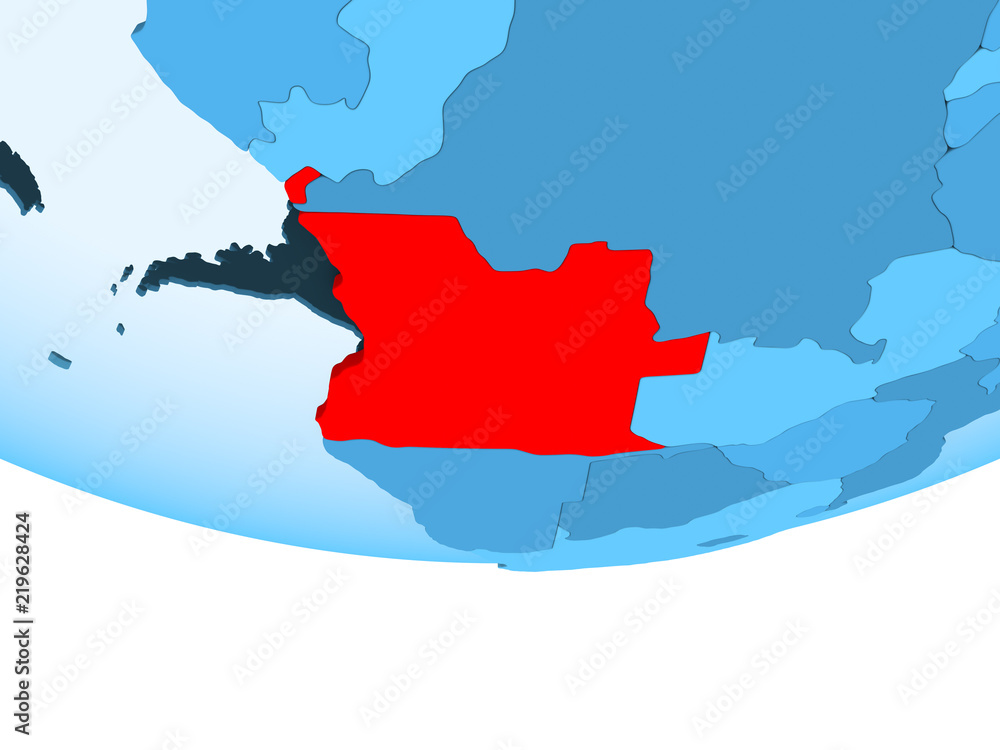 Fototapeta premium Angola in red on blue map