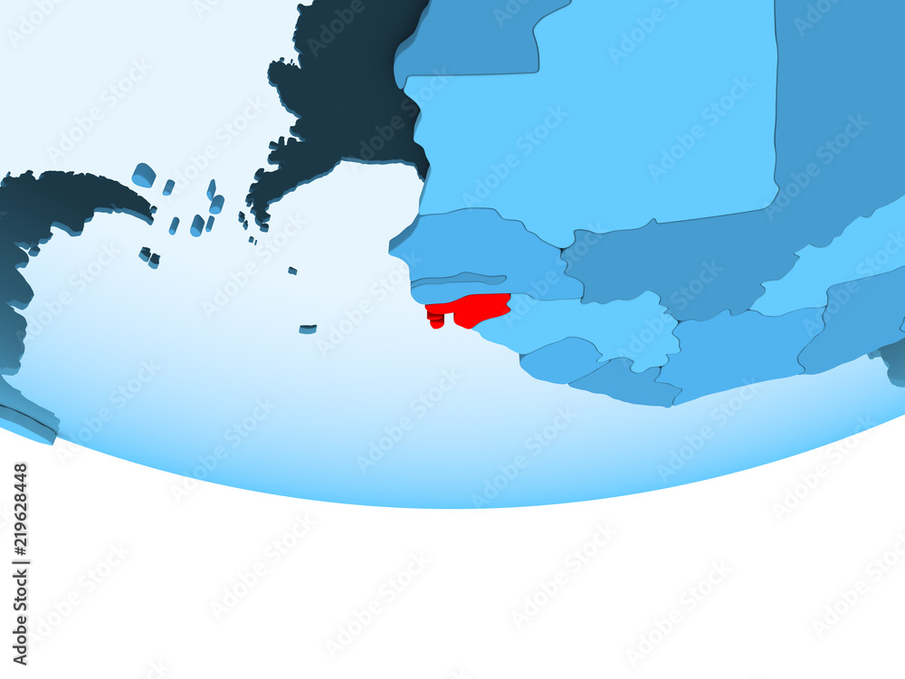 Fototapeta premium Guinea-Bissau in red on blue map