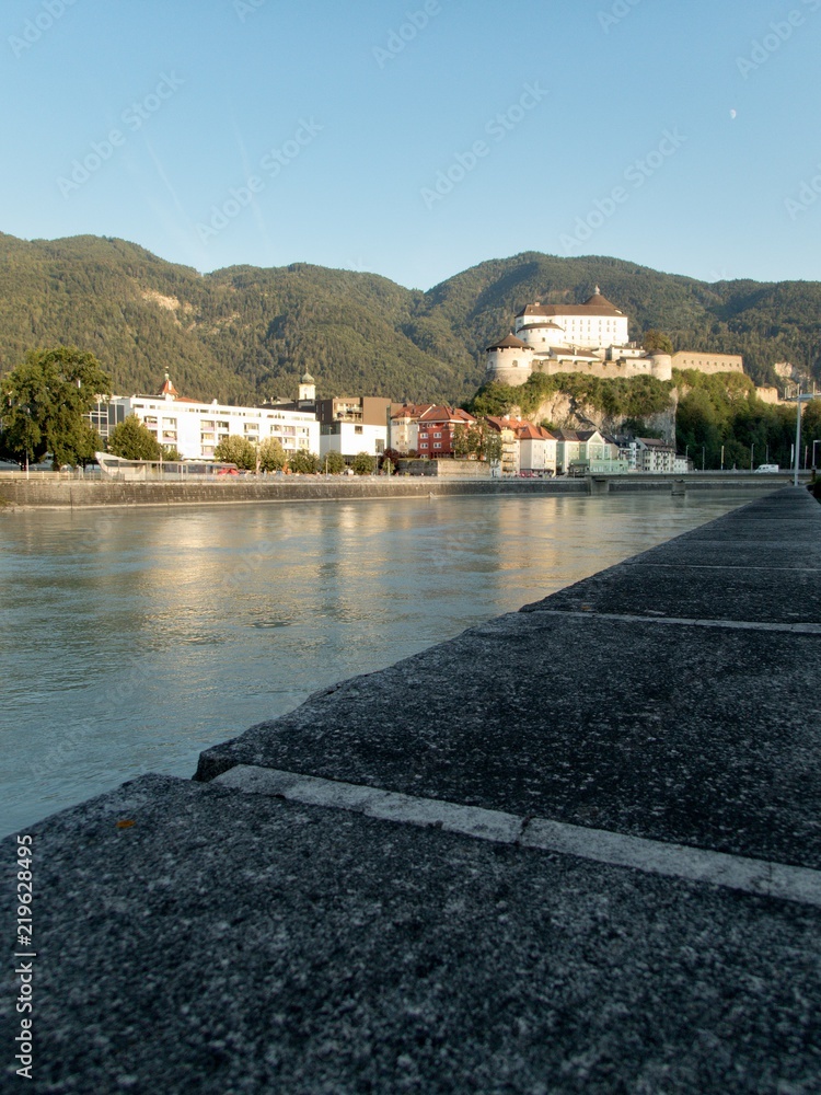 panorama of kufstein castleover the river inn