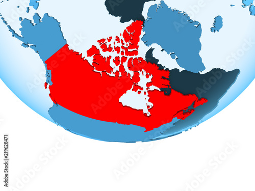 Canada in red on blue map