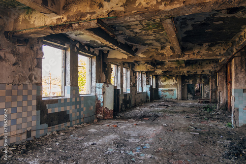 Dark interior of empty abandoned factory