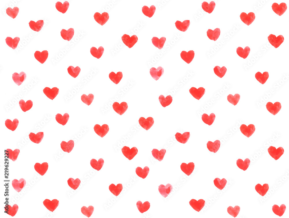 St. Valentine's Day background. Wallpaper with hearts. Watercolor background with red hearts. 