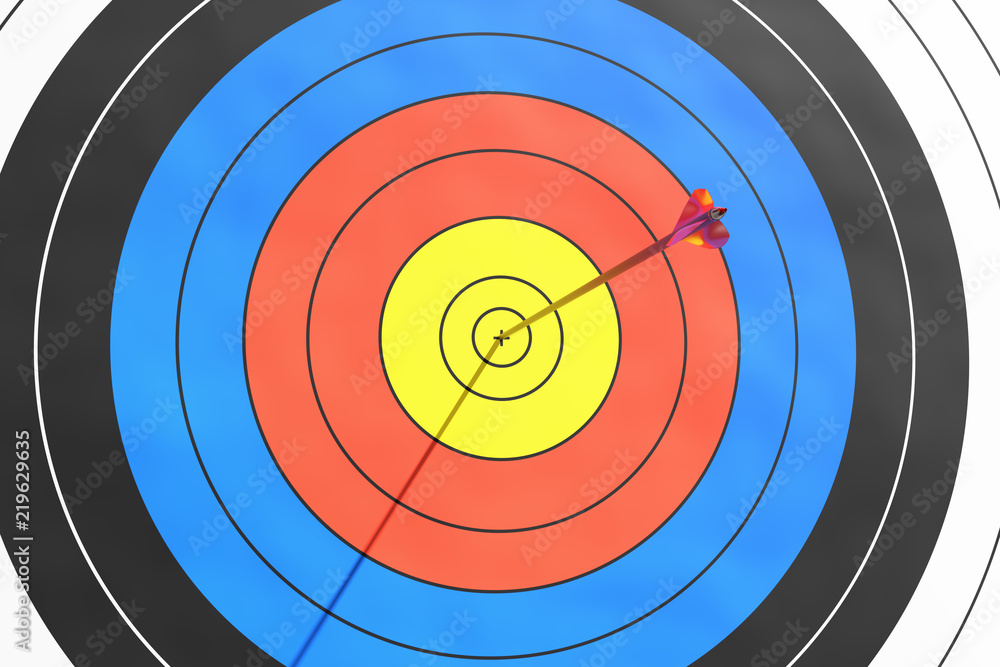 Archery target with arrow in the center Archery target with arrow in the center