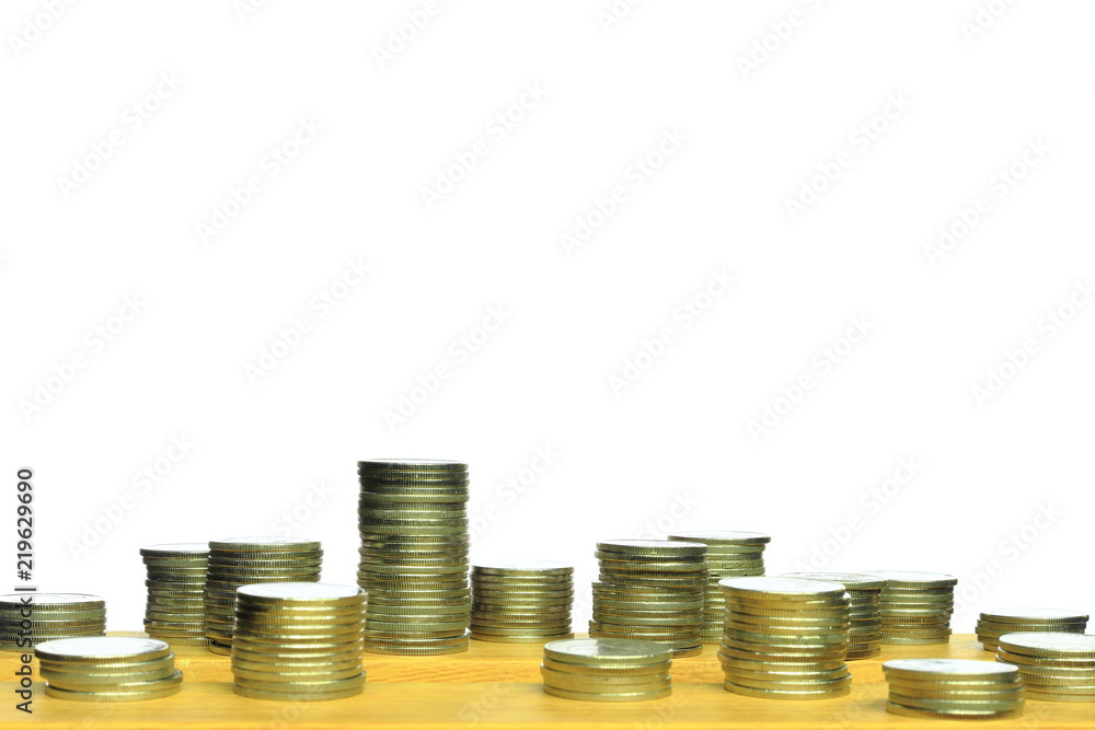 isolated scattered coin towers on white background isolated scattered coin towers on white background