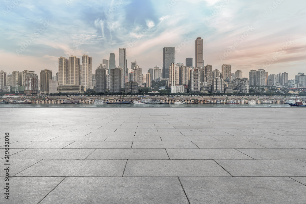 The skyline of Chongqing's urban skyline with an empty square floor.