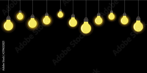 Vector garland of lamps on dark transparent background. 