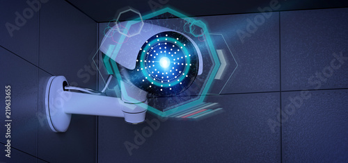 Canvas Print Security camera targeting a detected intrusion - 3d renderinga