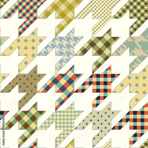 Seamless background pattern. Geometrical Hounds-tooth pattern in a patchwork style. Vector image.