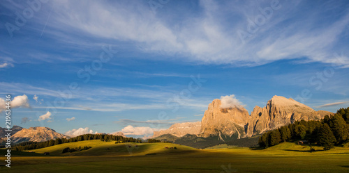 Seiser Alm in South Tyrol in the evening sun - Panorama view