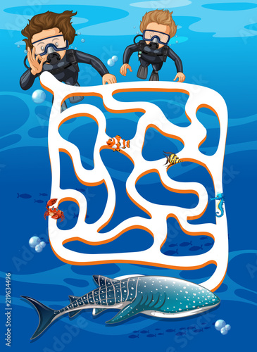 Scuba diving find whale shark maze game