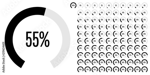 Set of circular sector percentage diagrams from 0 to 100 ready-to-use for web design, user interface (UI) or infographic - indicator with black