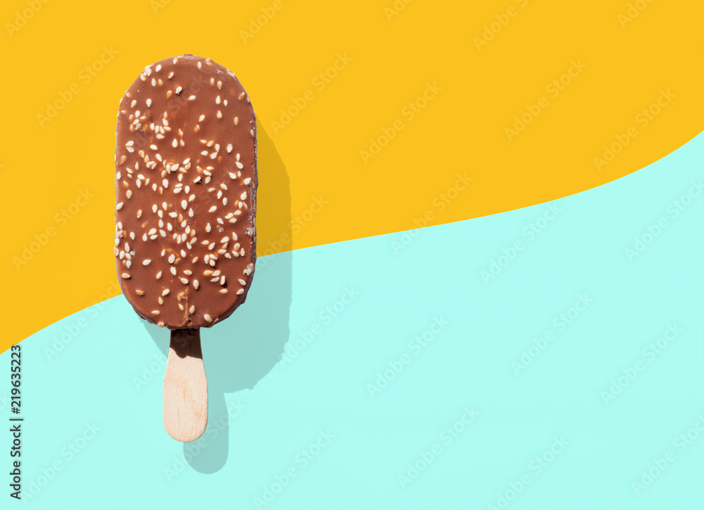 Ice cream sticks closeup on pastel colors background Stock Photo