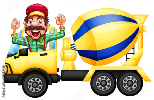 A cement truck driver on white background