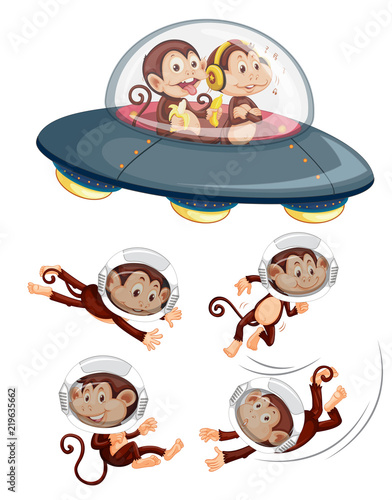 A set of space monkey on white background