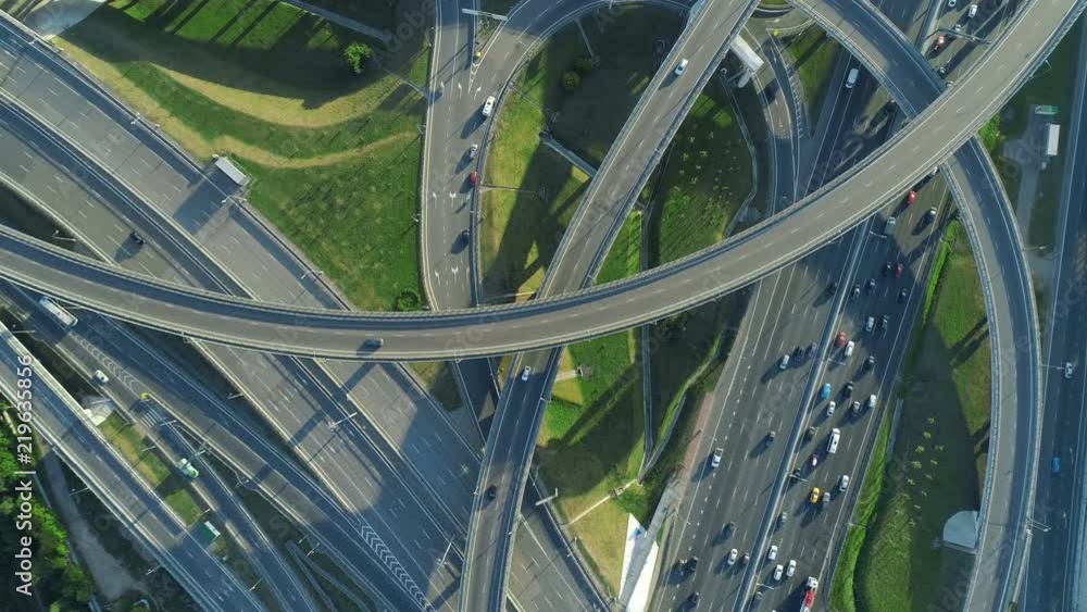 aerial view of the road junction in Moscow at sunny day aerial view of the road junction in Moscow at sunny day