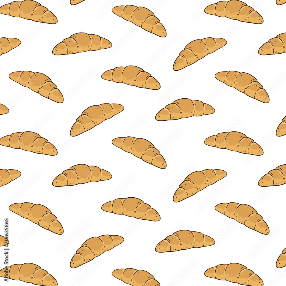 Hand drawn vector illustration of croissant pattern. Hand drawn vector illustration of croissant pattern.