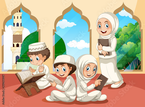 Group of muslim children at mosque