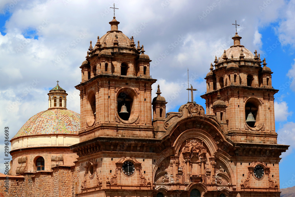 Stunning Facade of The Iglesia de la Compania de Jesus Church in Historic Center of Cusco , Peru 