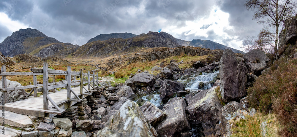 The waterfall and in Ogwen Glen - Wales - UK The waterfall and in Ogwen Glen - Wales - UK