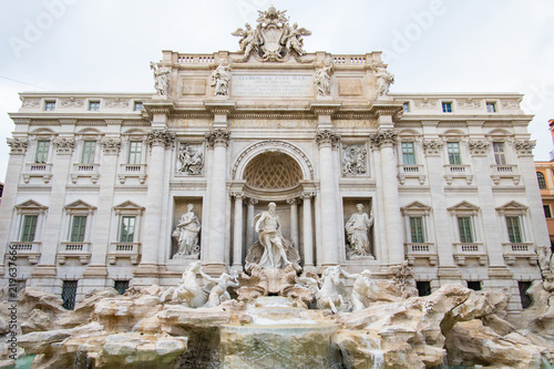 The Trevi fountain with Oceanus, god of the sea, in the center in Rome, Italy