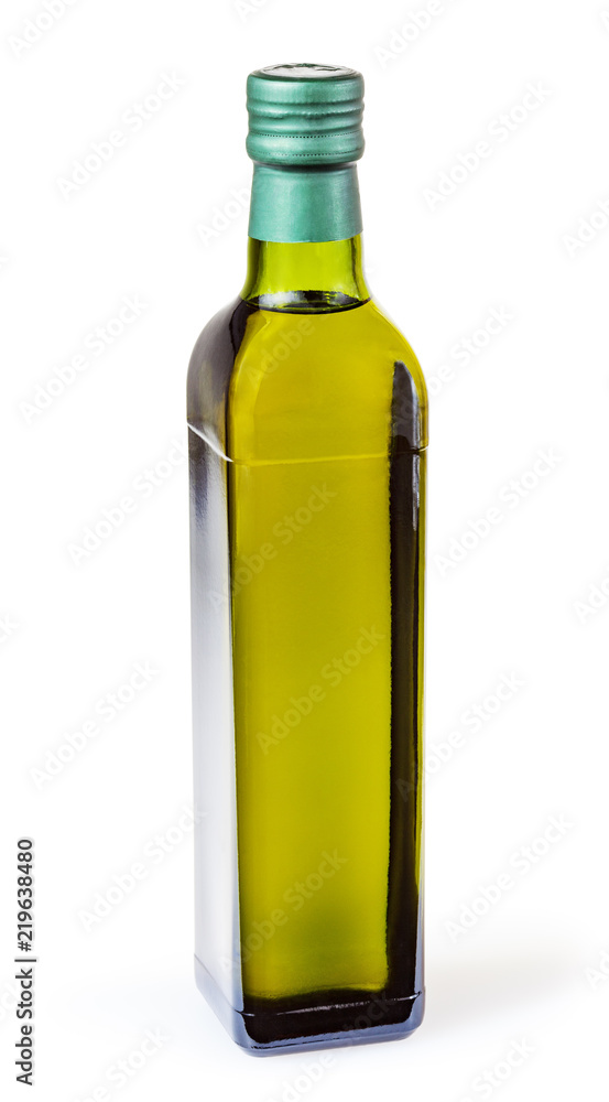 Olive oil in glass bottle isolated on white background with clipping path Olive oil in glass bottle isolated on white background with clipping path