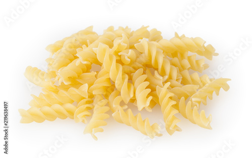 Heap of fusilli pasta isolated on white background