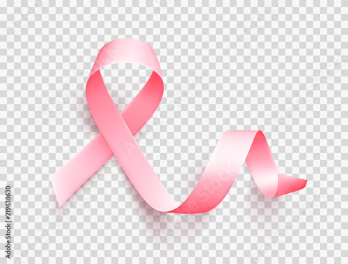 Realistic pink ribbon. Symbol of breast cancer awareness month in october.