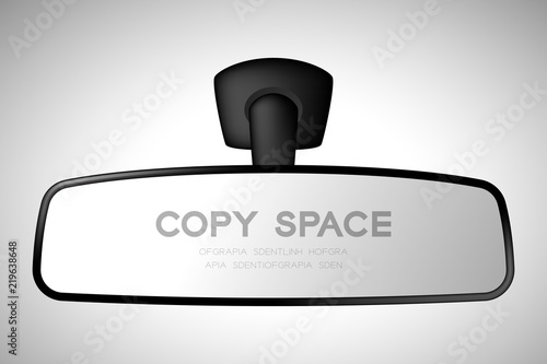 Mock-up rear view mirror inside car illustration black color isolated on gradient background, with copy space