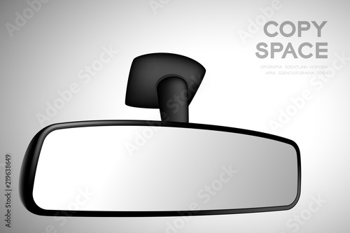 Mock-up rear view mirror inside car illustration black color isolated on gradient background, with copy space