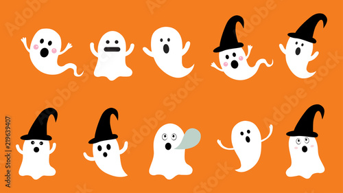 Set of cute ghost  flat design vector for Halloween