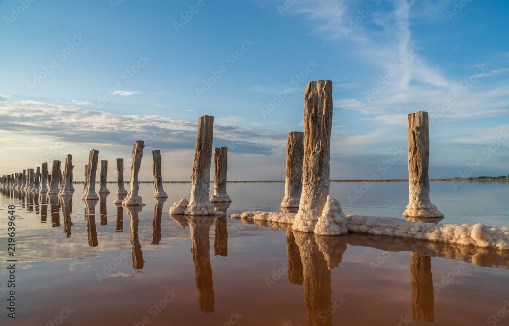 Rose salt lake Sivash production and salt and therapeutic mud.Ukraine Kherson region Rose salt lake Sivash production and salt and therapeutic mud.Ukraine Kherson region