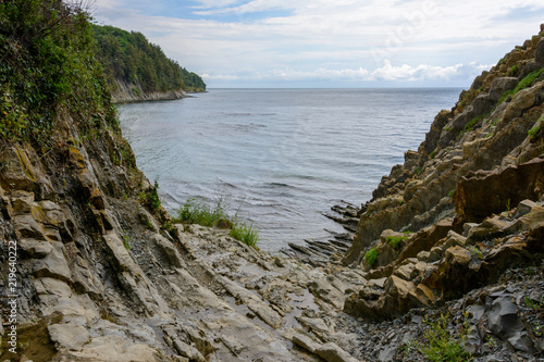 Access to the beach through the rock. Coast of the Black Sea, Tuapse Russia